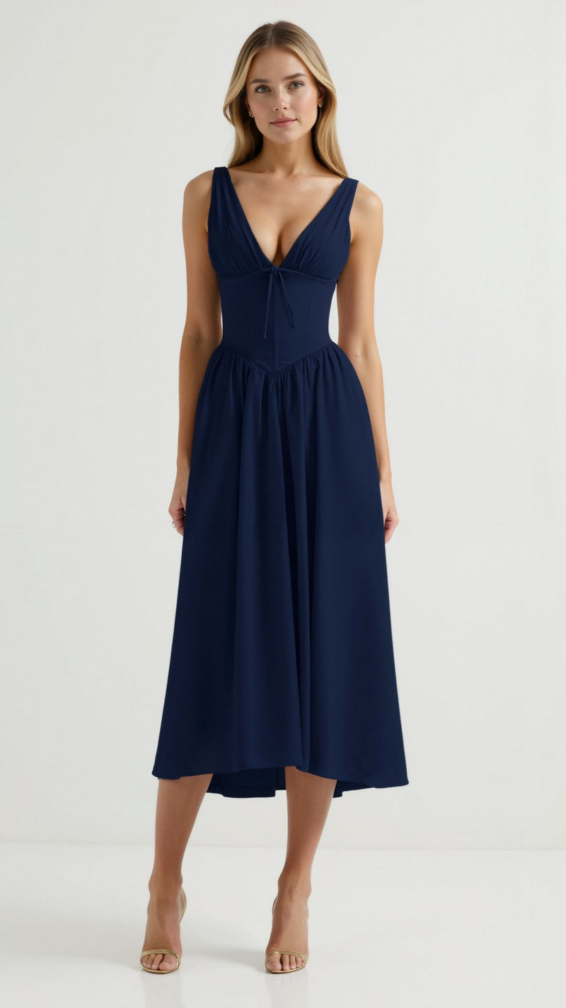 Cassiopeia Midi Plunge Dress – Rosa Mae