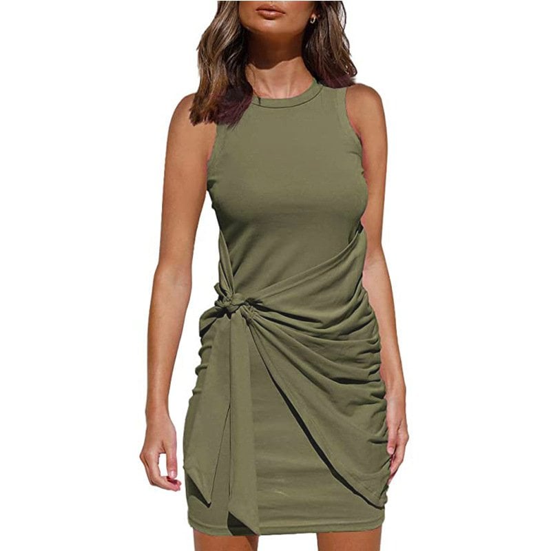 Knit Wrap Skirt Dress with Short Sleeves – Relaxed Fit