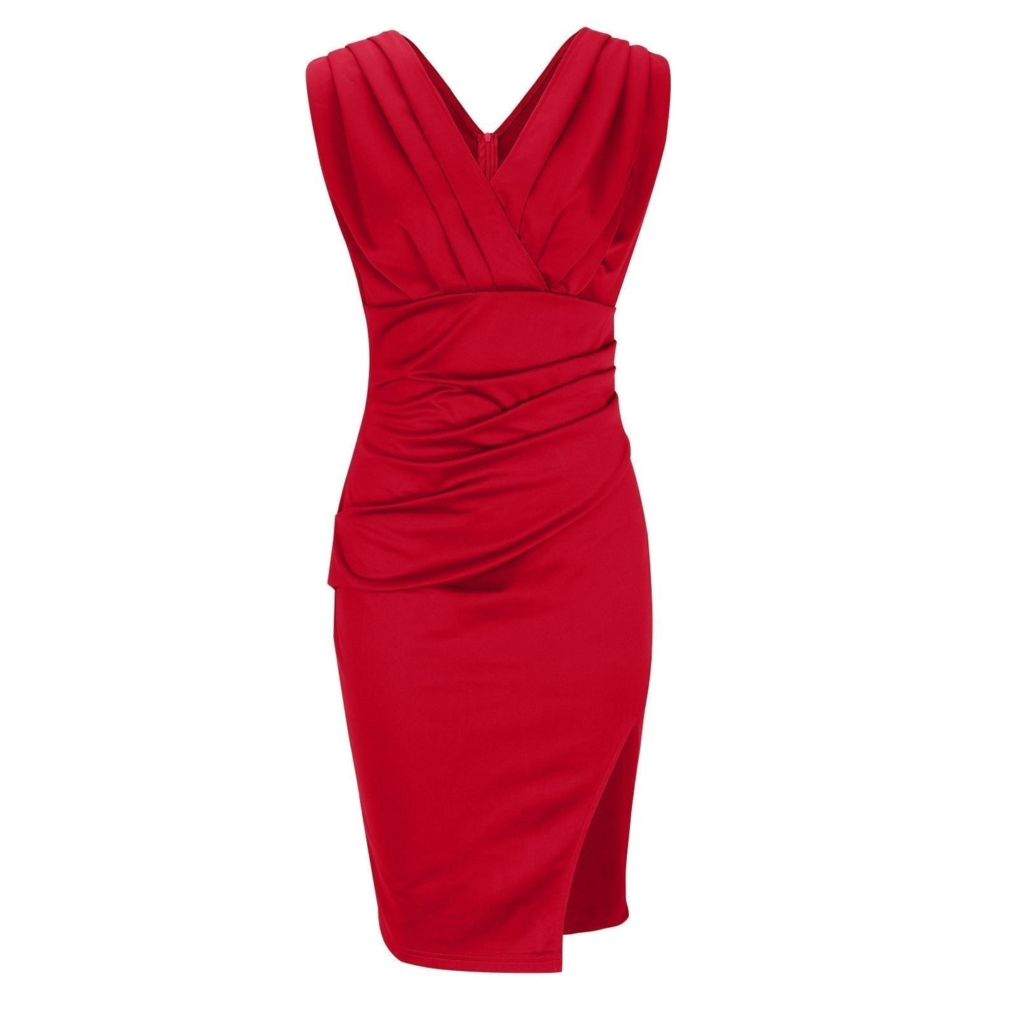 Black Fitted Dress with V-Neck & Slit – Elston London