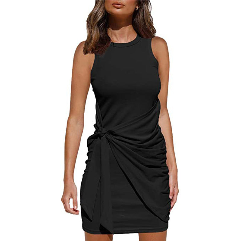 Knit Wrap Skirt Dress with Short Sleeves – Relaxed Fit