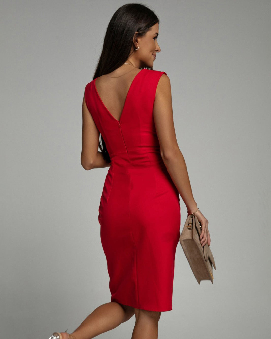 Black Fitted Dress with V-Neck & Slit – Elston London