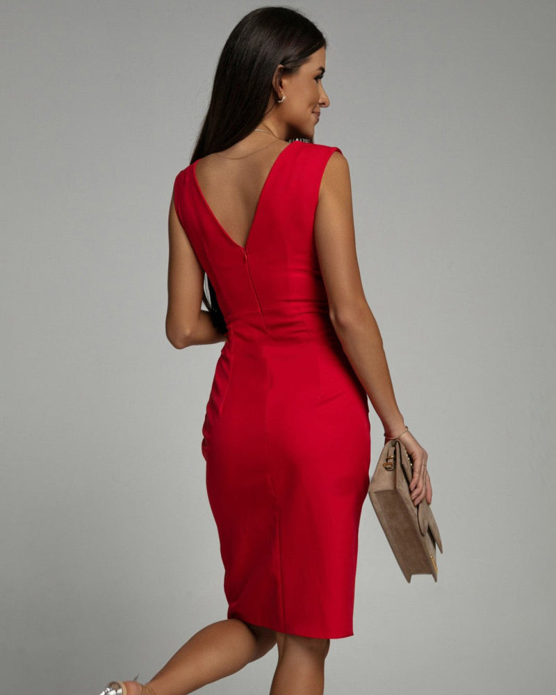 Black Fitted Dress with V-Neck & Slit – Elston London
