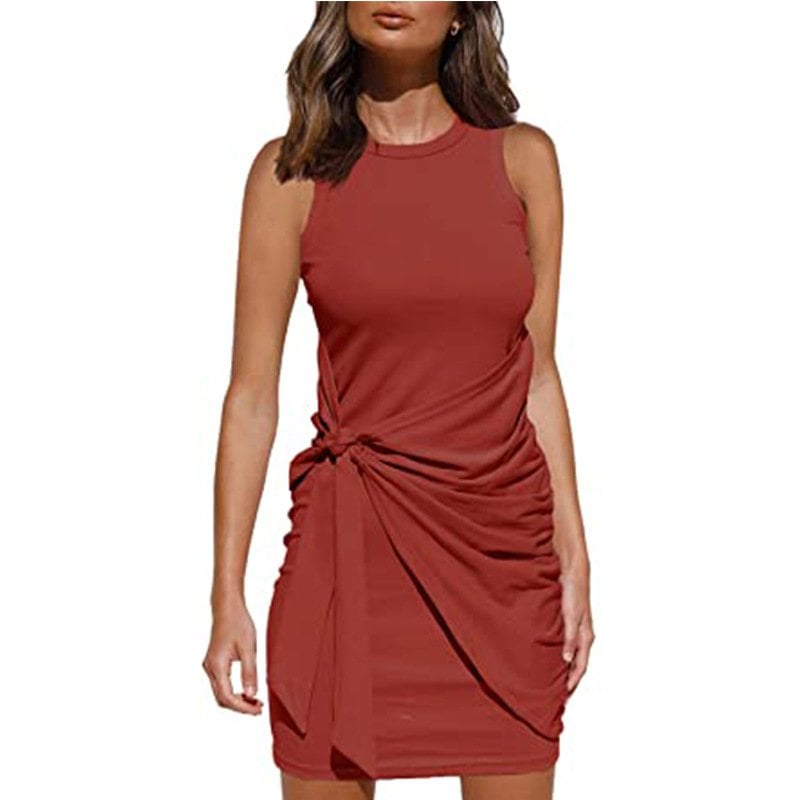 Knit Wrap Skirt Dress with Short Sleeves – Relaxed Fit