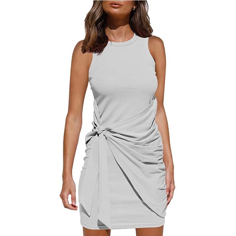 Knit Wrap Skirt Dress with Short Sleeves – Relaxed Fit