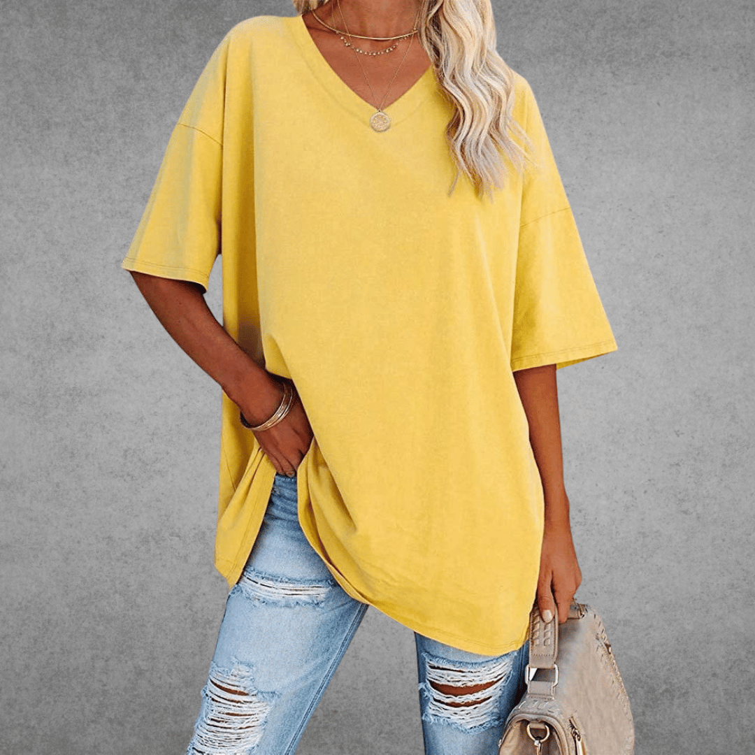 Women's Oversized V-Neck T-Shirt - Loose Fit Short Sleeve