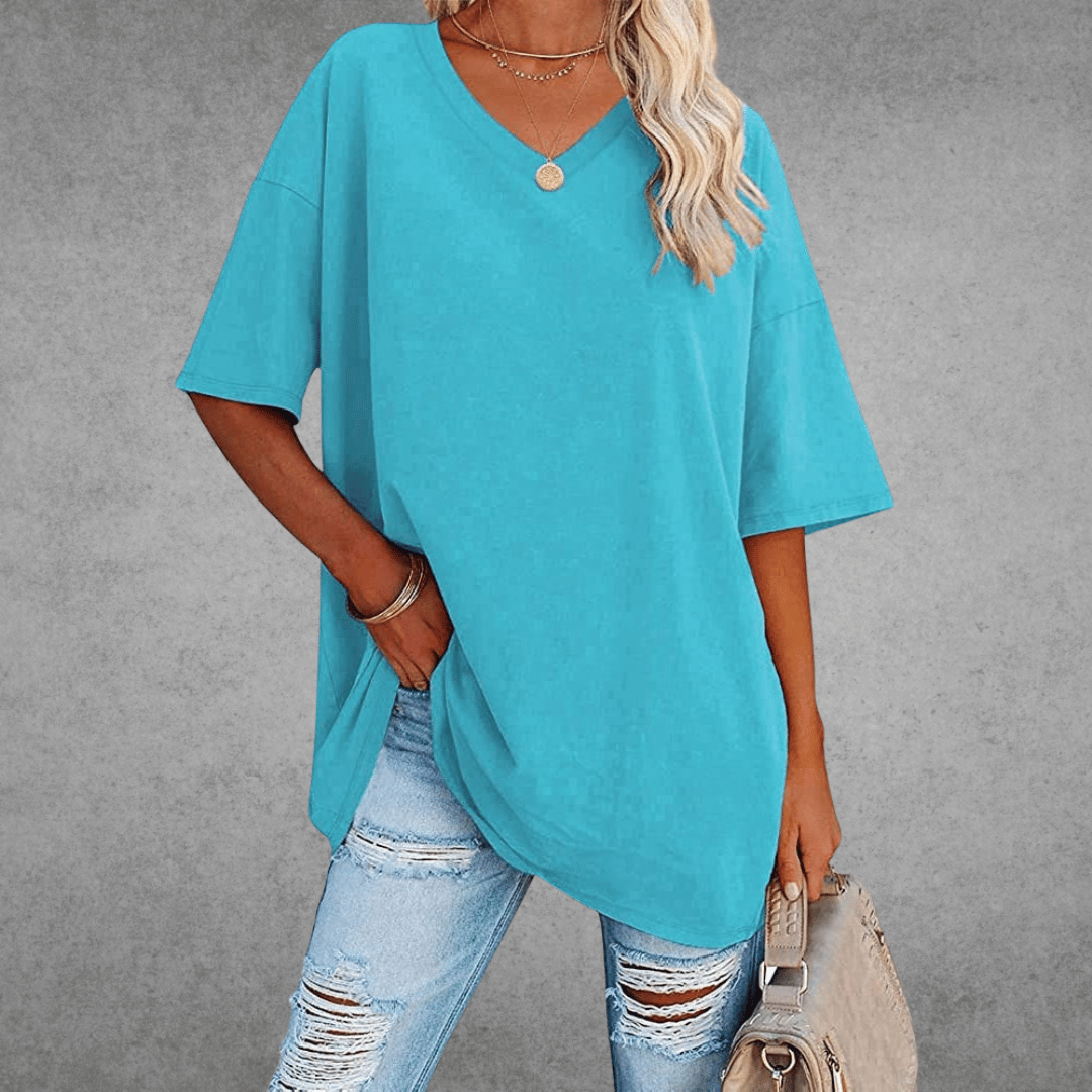 Women's Oversized V-Neck T-Shirt - Loose Fit Short Sleeve
