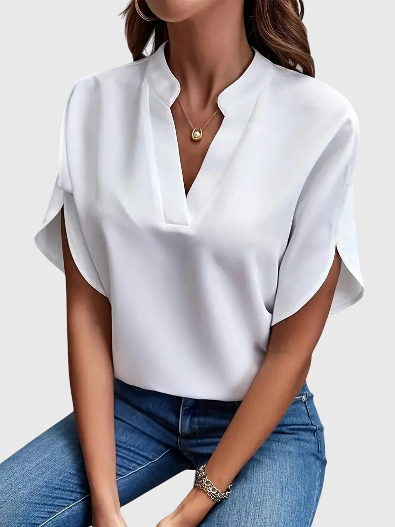 Women's V-Neck Shirt | Soft Cotton Blend Blouse by Elston London