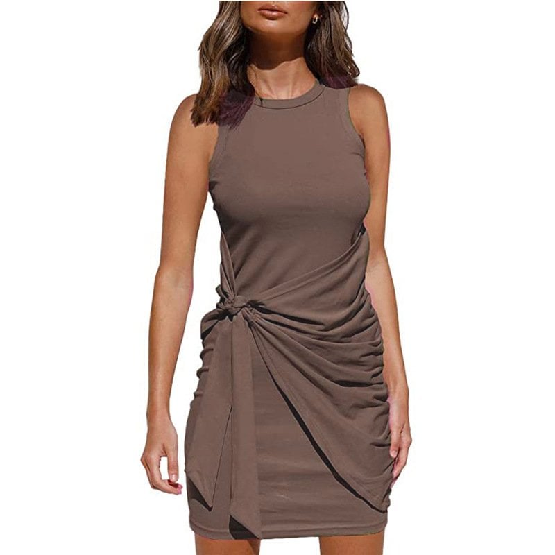 Knit Wrap Skirt Dress with Short Sleeves – Relaxed Fit