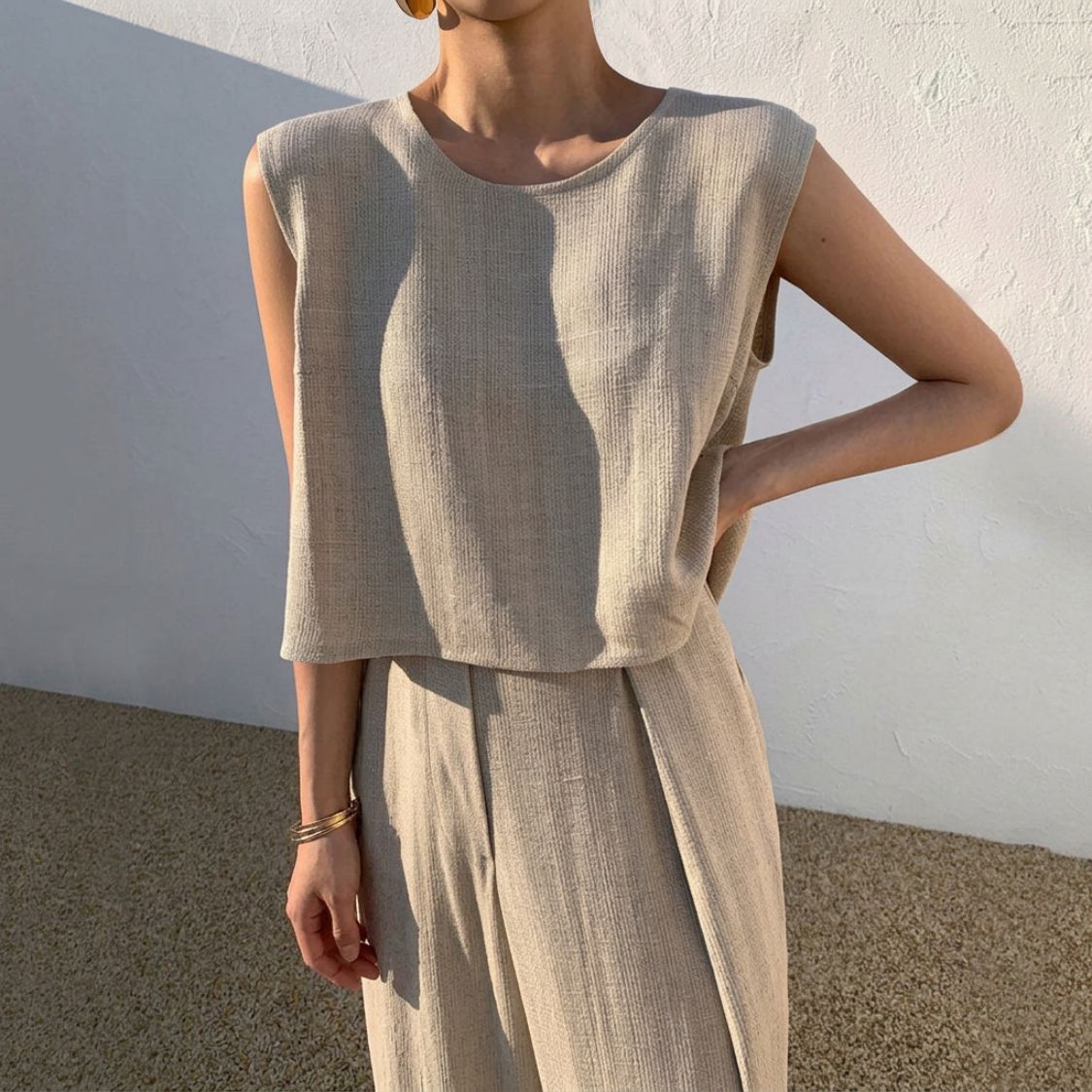 Linen Blend Wide-Leg Co-ord Set | Sleeveless Summer Outfit
