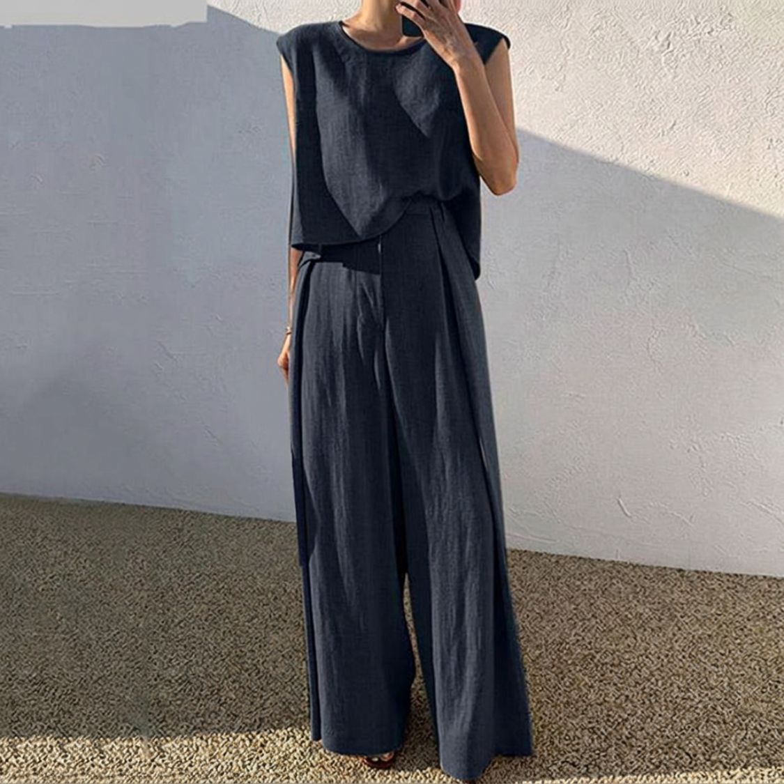 Linen Blend Wide-Leg Co-ord Set | Sleeveless Summer Outfit
