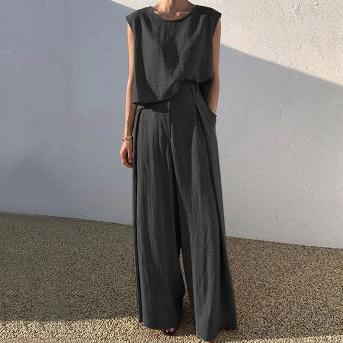 Linen Blend Wide-Leg Co-ord Set | Sleeveless Summer Outfit