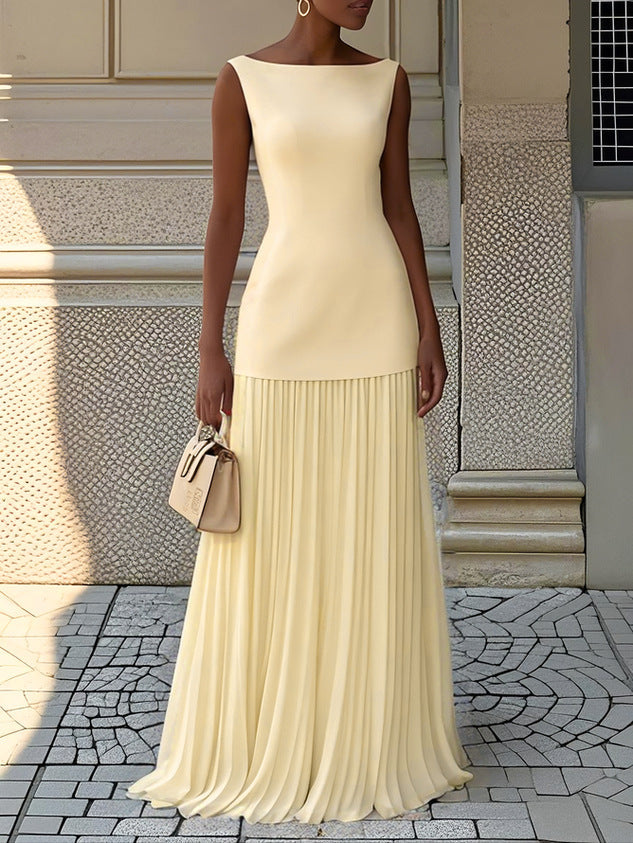 Elegant Pleated Maxi Dress | Minimalist Sleeveless Design