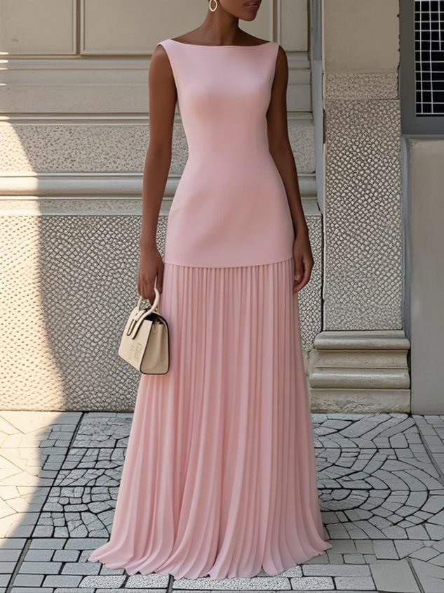Elegant Pleated Maxi Dress | Minimalist Sleeveless Design