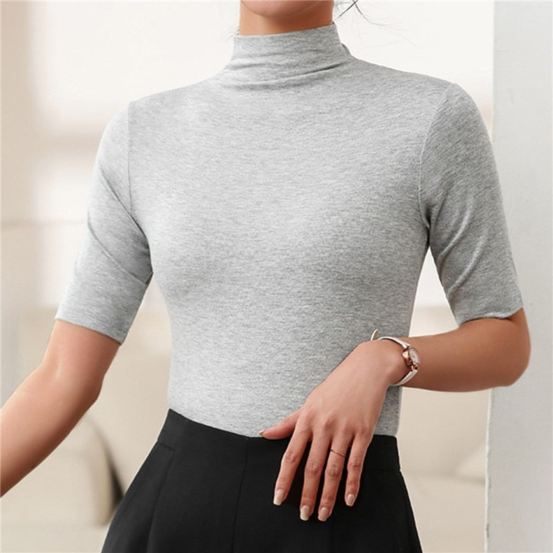 Women's Fitted Turtleneck Elbow Sleeve Top | BerryMere