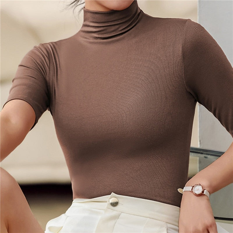 Women's Fitted Turtleneck Elbow Sleeve Top | BerryMere