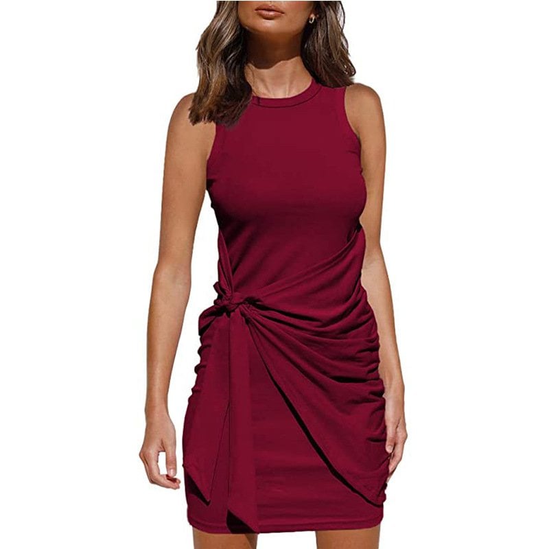 Knit Wrap Skirt Dress with Short Sleeves – Relaxed Fit
