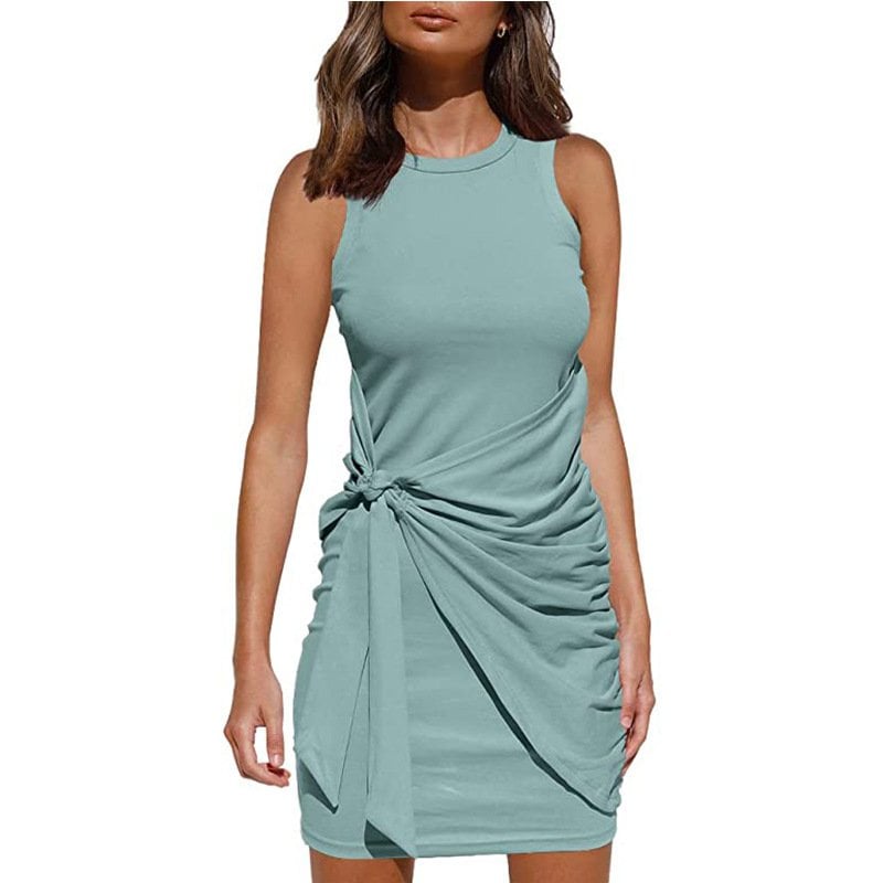 Knit Wrap Skirt Dress with Short Sleeves – Relaxed Fit