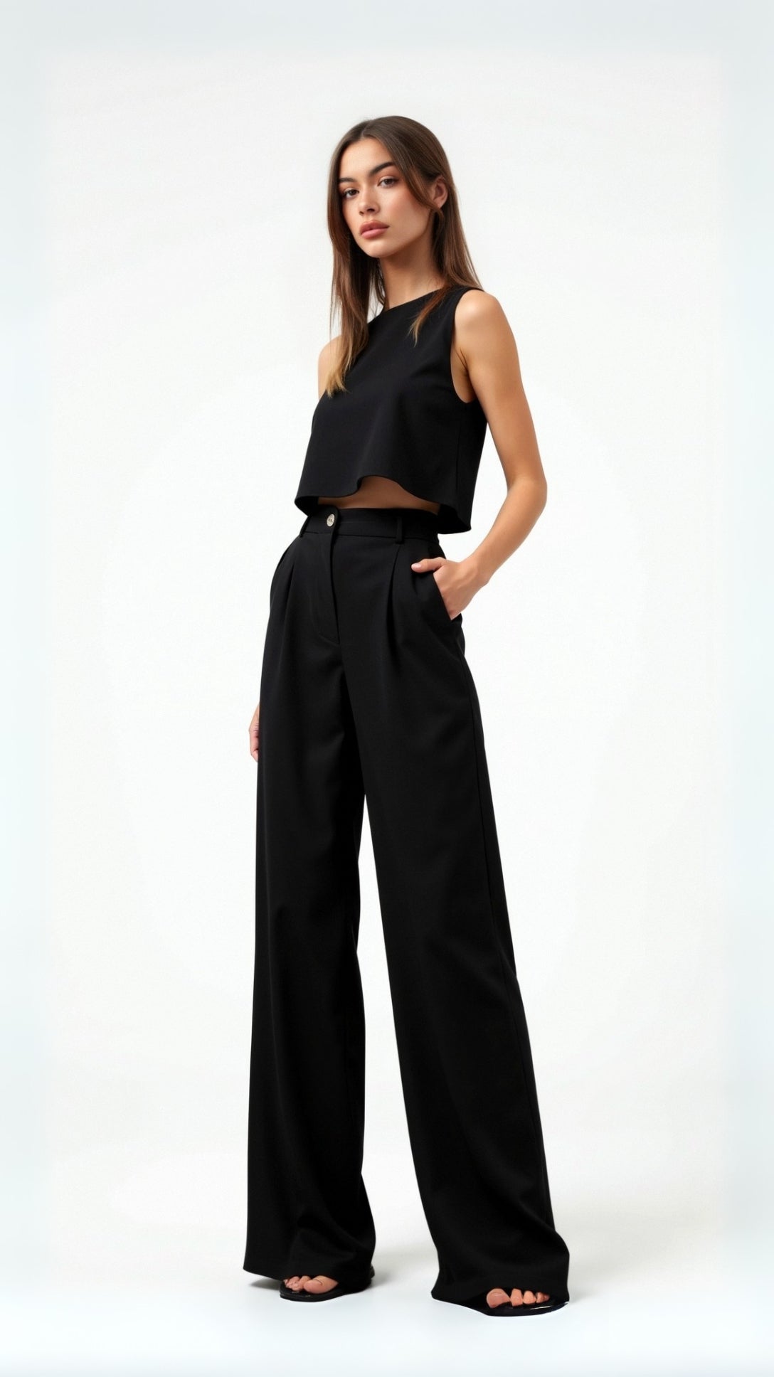 Women's Boho Two-Piece Set – Crop Top & Wide-Leg Trousers