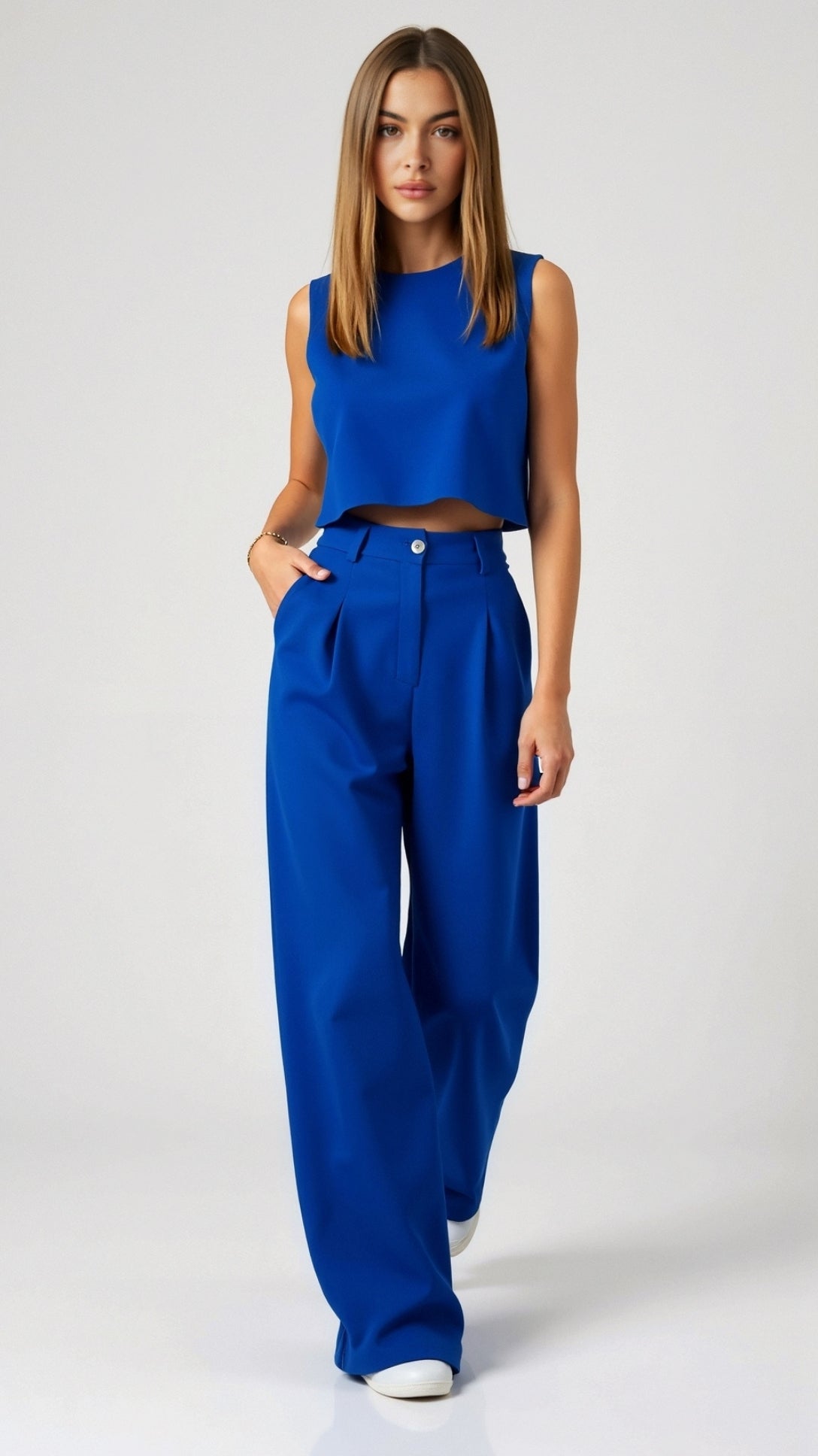Women's Boho Two-Piece Set – Crop Top & Wide-Leg Trousers